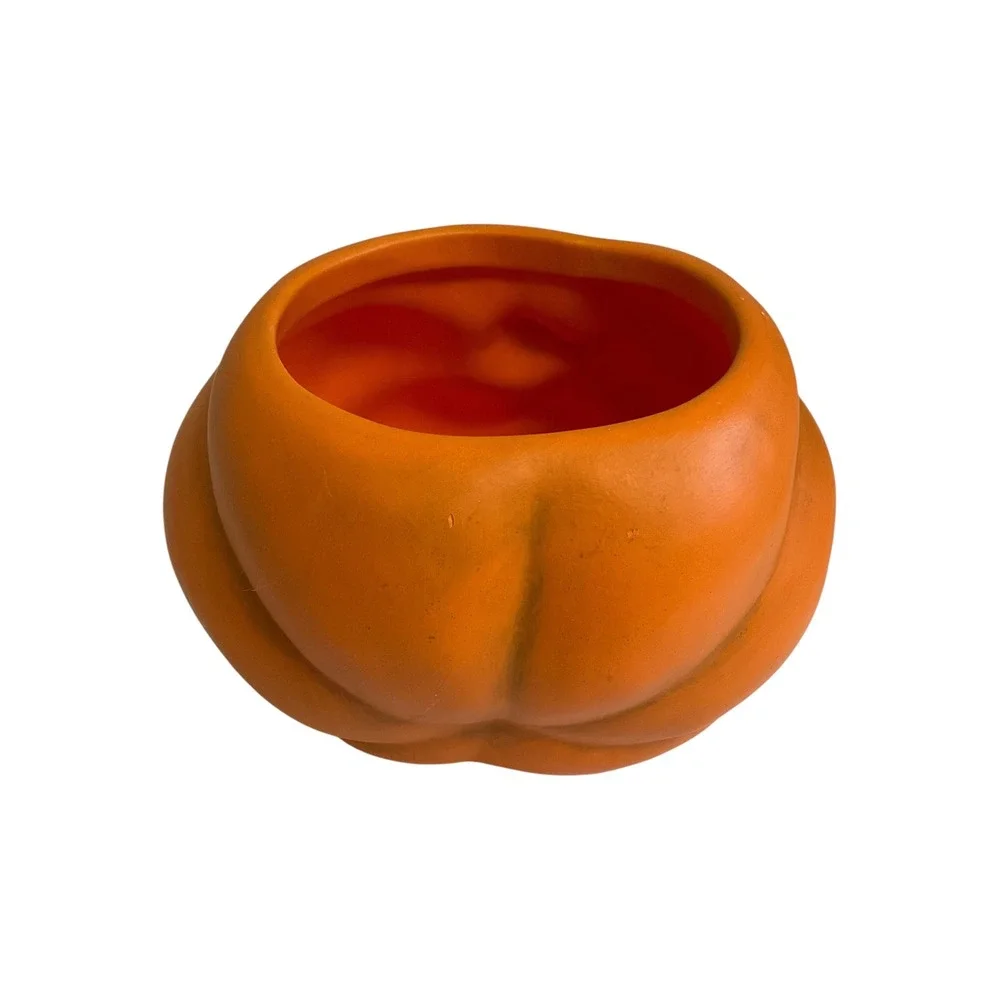 Tosal Portugal Ceramic Pumpkin Planter Matte Orange Squash Cachepot Vintage Fall